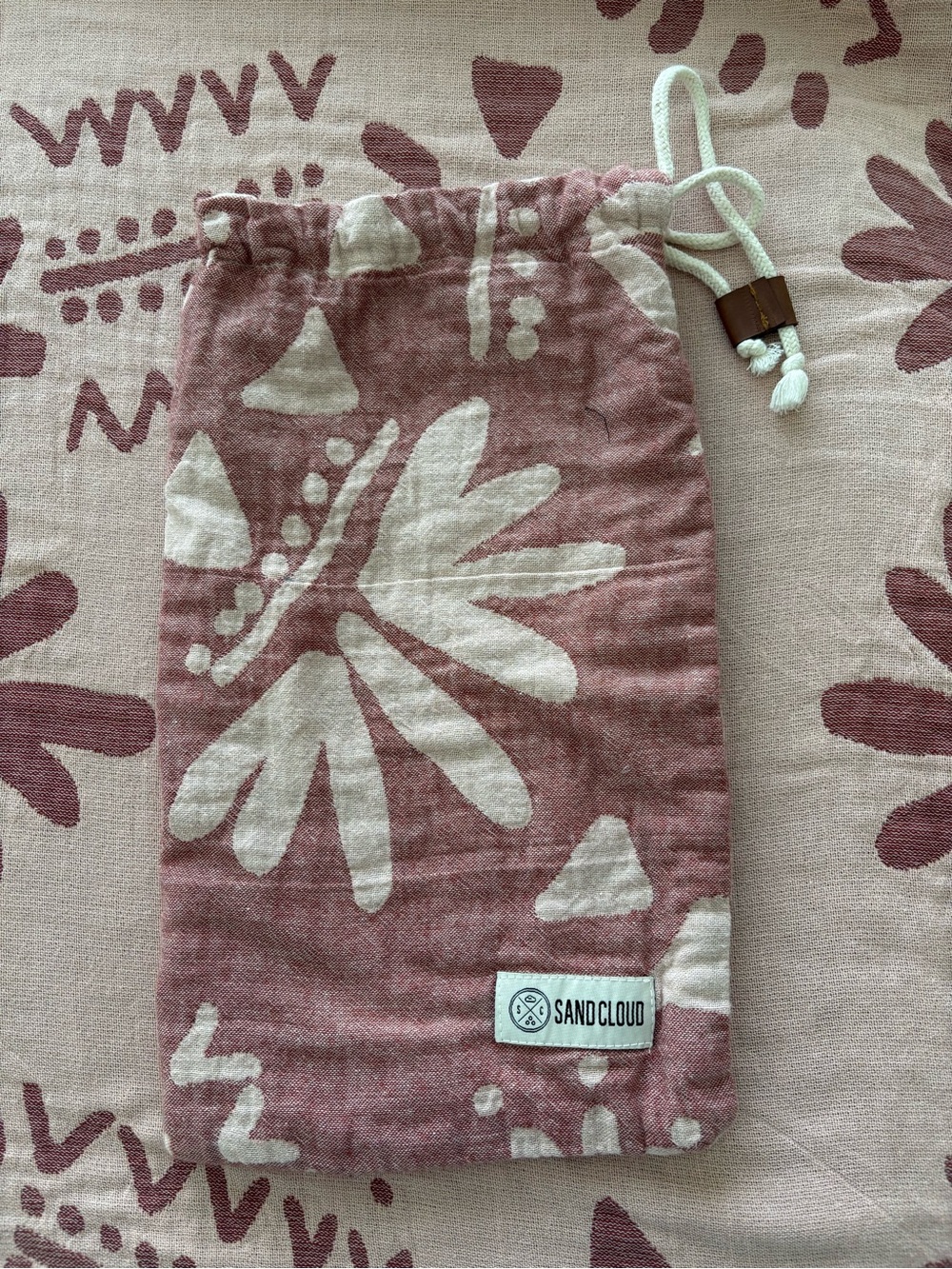 Sand Cloud Boho Floral Pink Blanket/Towel with Drawstring Bag
